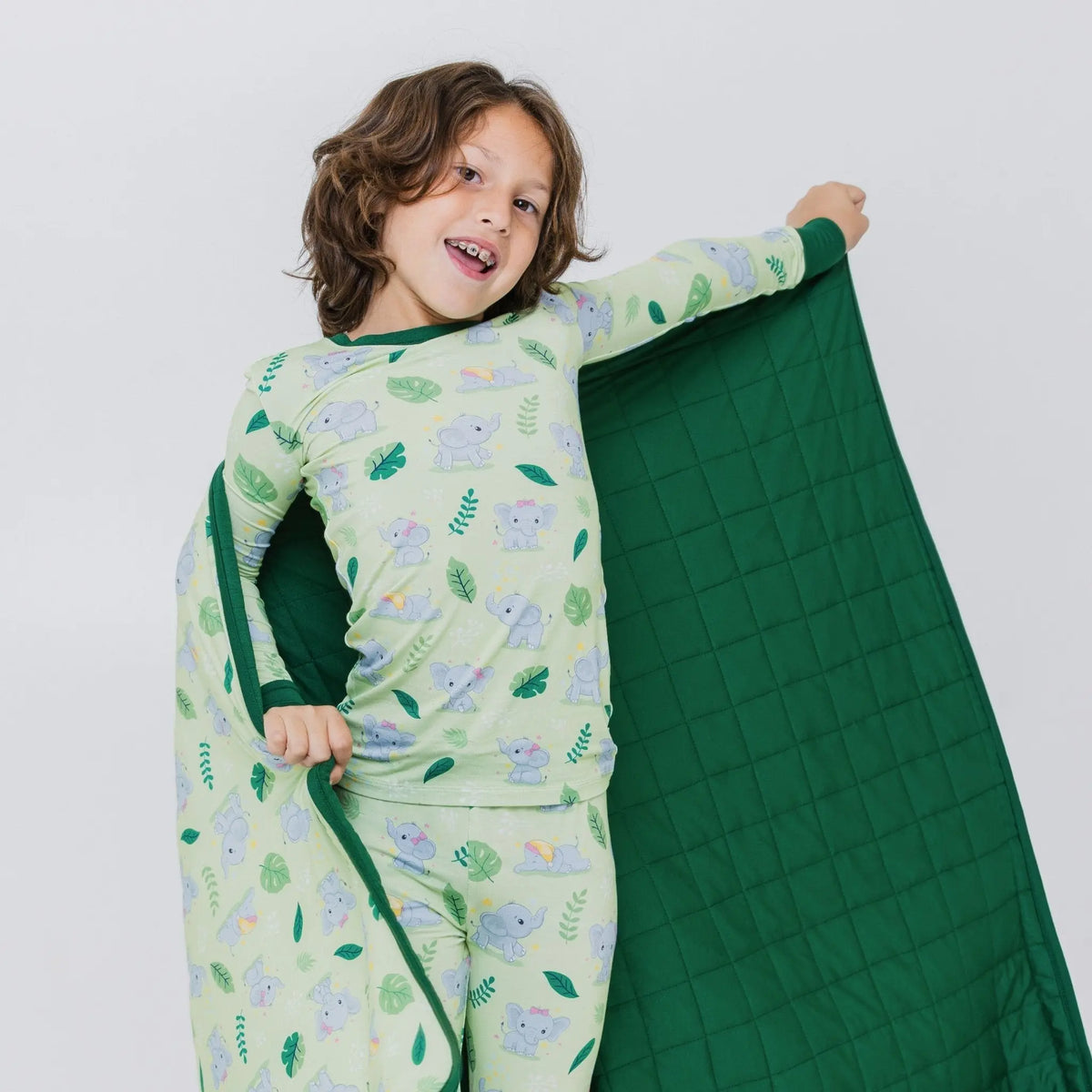 Bam & Stitch Playfully Strong Bamboo Kids Blanket | Elephant Print Quilt - 