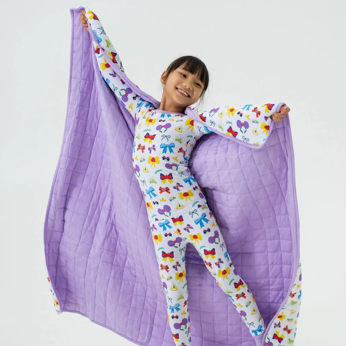 Bam & Stitch Sparkle & Reign Bamboo Kids Blanket | Princess Bow Quilt - 