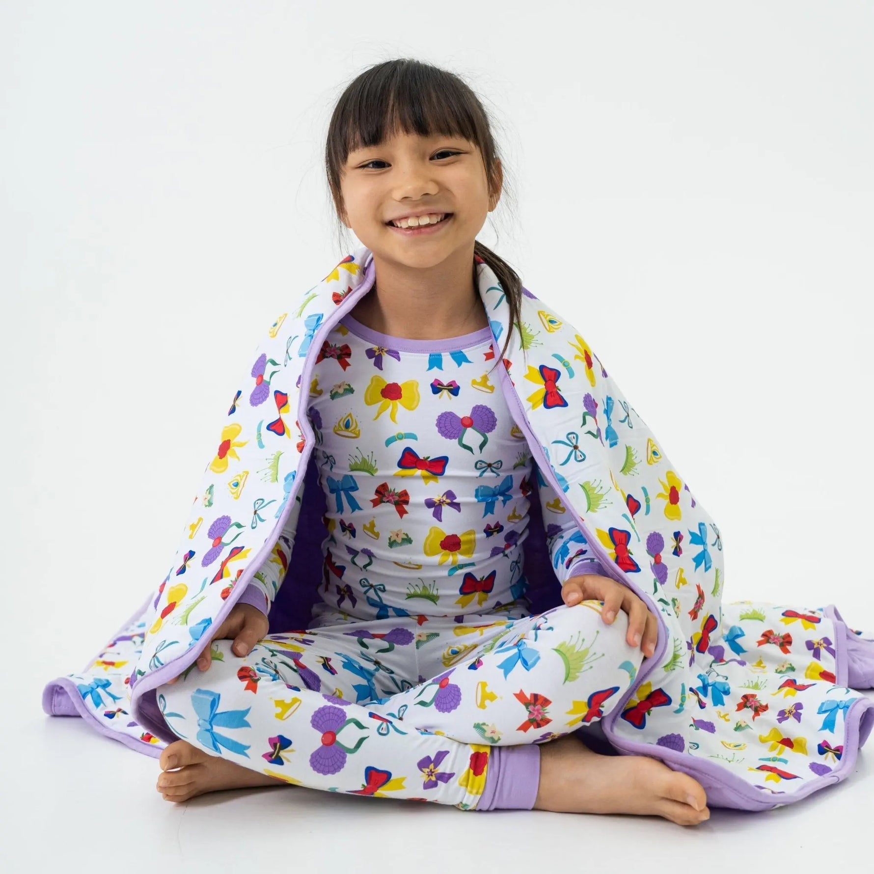 Bam & Stitch Sparkle & Reign Bamboo Kids Blanket | Princess Bow Quilt - 