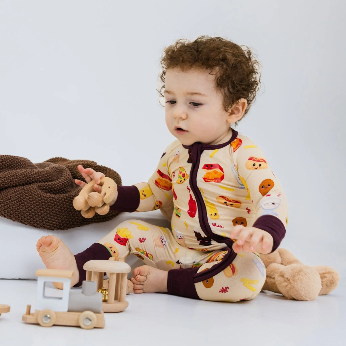 Bam & Stitch Blissful Bites Bamboo Convertible Romper | Fast Food Print Sleeper - 