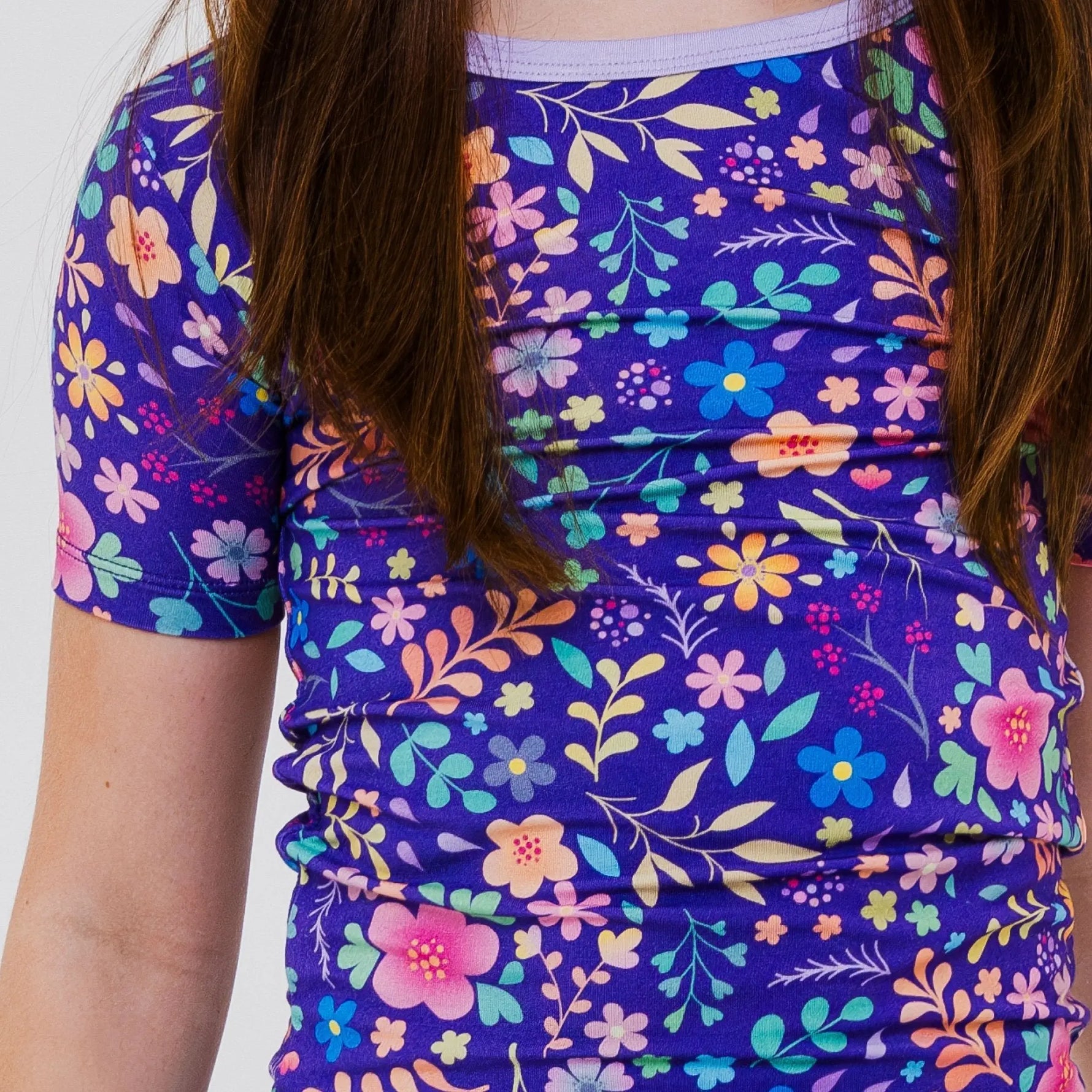Bam & Stitch Orchid Gardens Bamboo Short Sleeve Pajamas | Floral Kids Set - 