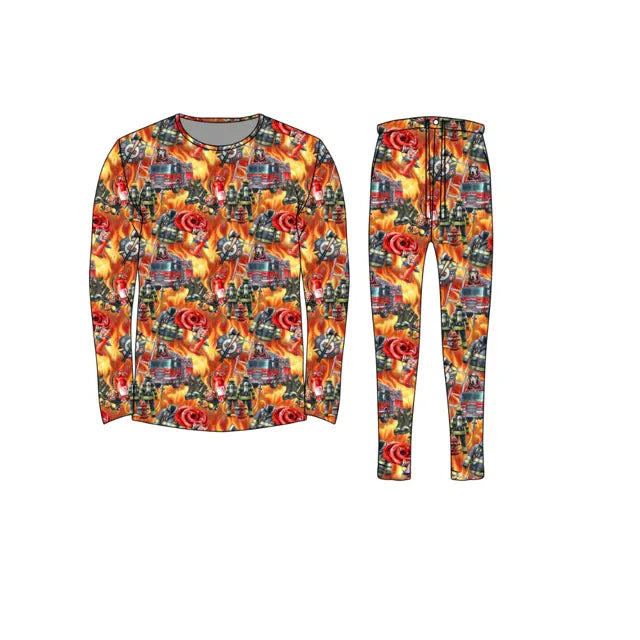 Bamboo Adult Two Piece Pajama Set, Blazing Firefighter Dalmatian Miller & Co. Everetts Place Boutique