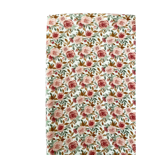 Bamboo Fitted Crib Sheet - Dusty Pink Floral Harp Angel Boutique