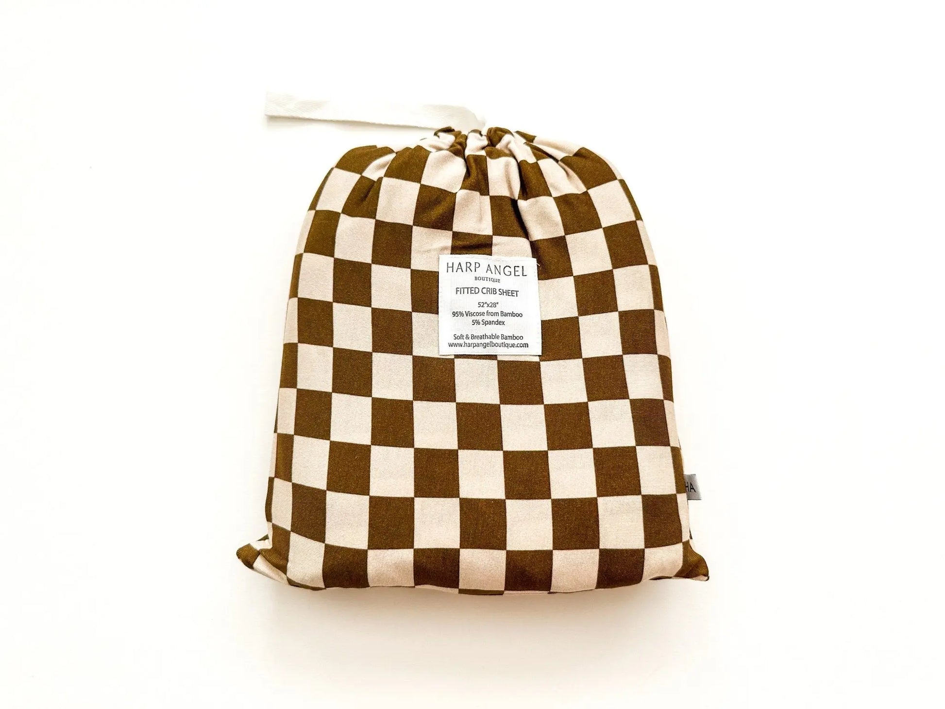 Bamboo Fitted Crib Sheet - Toffee Checkered Harp Angel Boutique