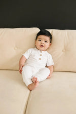 Little Joy Co. Bamboo Henley Romper For Babies Short Sleeve Snaps - Apparel & Accessories > Clothing > Baby & Toddler Clothing > Baby One-Pieces clothes