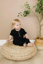 Little Joy Co. Bamboo Henley Romper For Babies Short Sleeve Snaps - Apparel & Accessories > Clothing > Baby & Toddler Clothing > Baby One-Pieces clothes