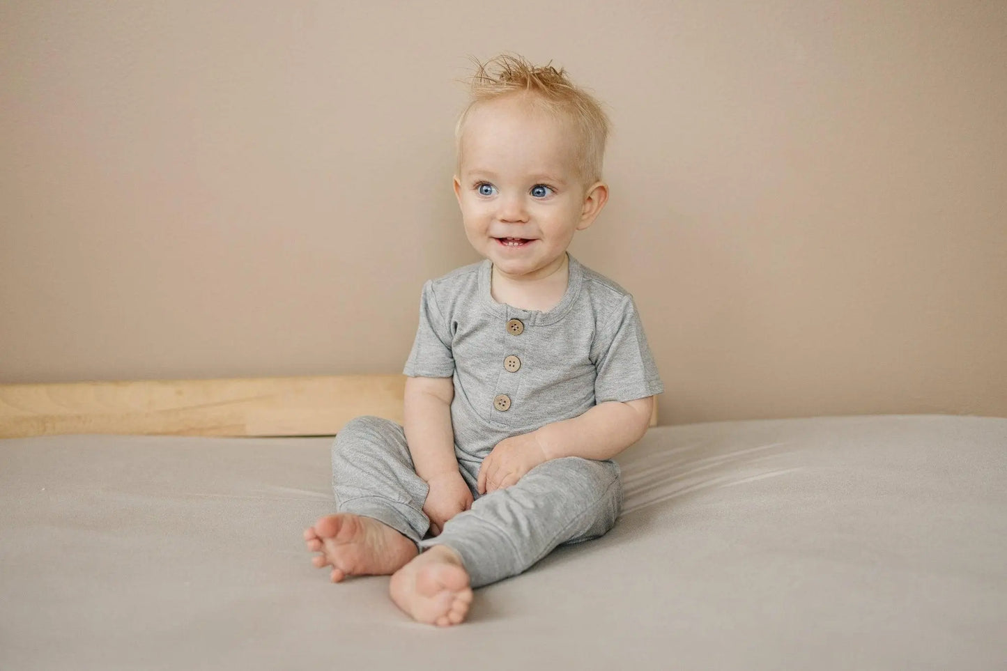 Little Joy Co. Bamboo Henley Romper For Babies Short Sleeve Snaps - Apparel & Accessories > Clothing > Baby & Toddler Clothing > Baby One-Pieces clothes