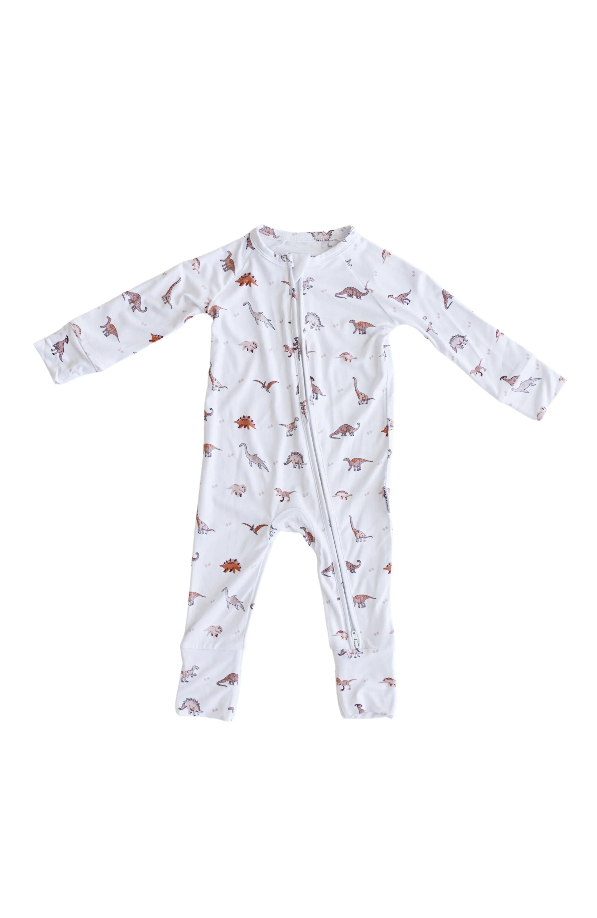 Bamboo Romper Neutral Dinosaurs Convertible Cuffs Snug Fit Charlie Lou Baby Everetts Place: Online Boutique