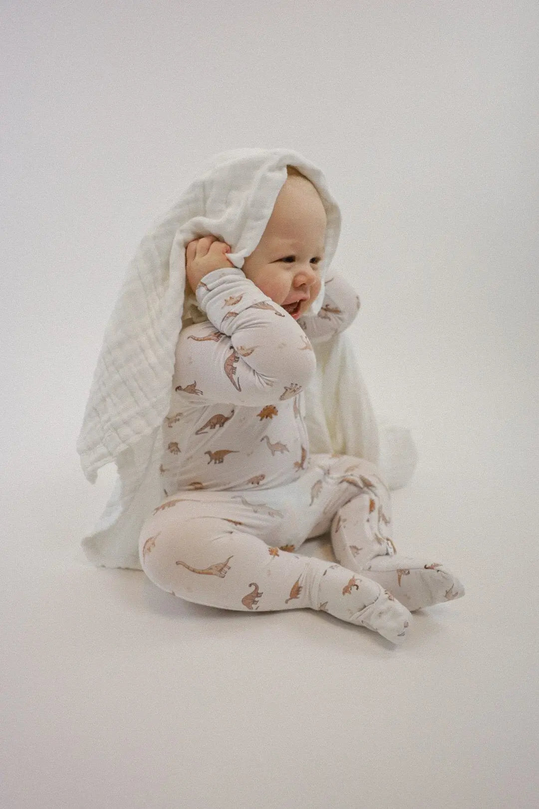 Bamboo Romper Neutral Dinosaurs Convertible Cuffs Snug Fit Charlie Lou Baby Everetts Place: Online Boutique