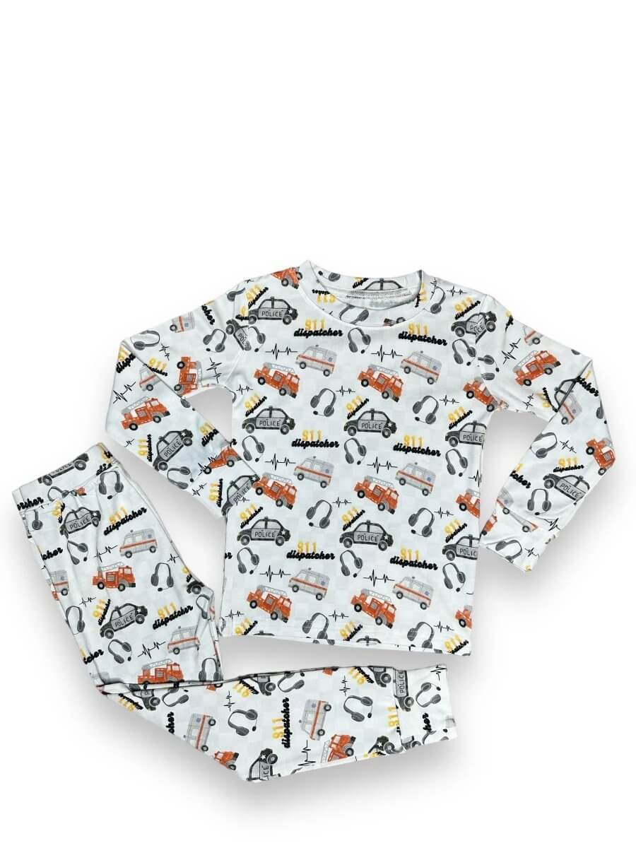 Bamboo Two Piece Pajama Set, 911 Dispatch - White, Top | Everetts Place