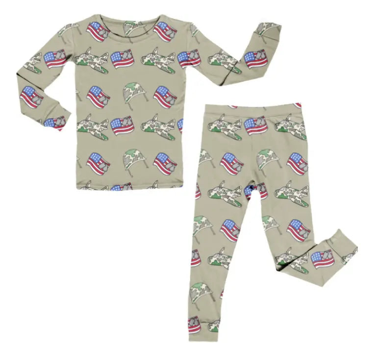 Bamboo Two Piece Pajama Set, Army Miller & Co. Everetts Place Boutique