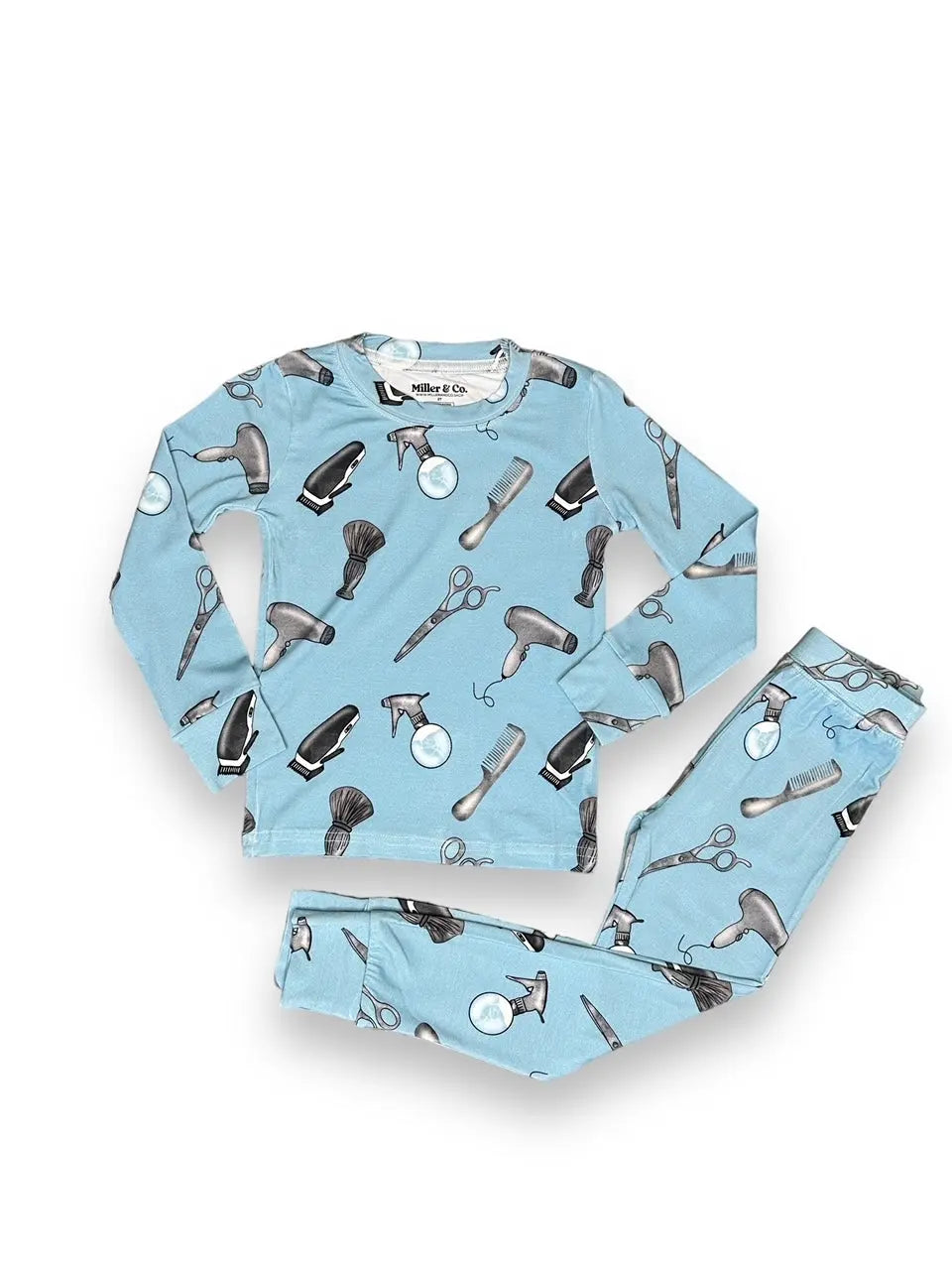 Bamboo Two Piece Pajama Set, Blue Hair Stylist Miller & Co. Everetts Place Boutique