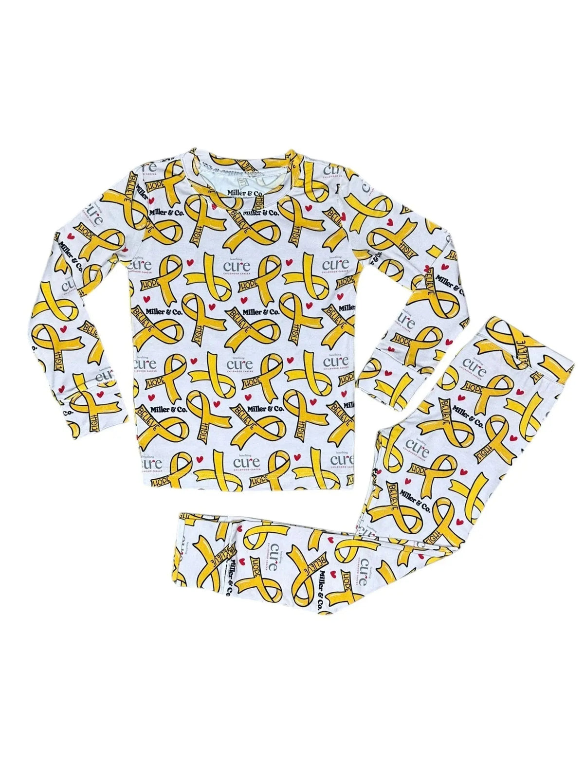 Bamboo Two Piece Pajama Set, Cure Childhood Cancer - White, Top, Tie, Bowtie | Everetts Place
