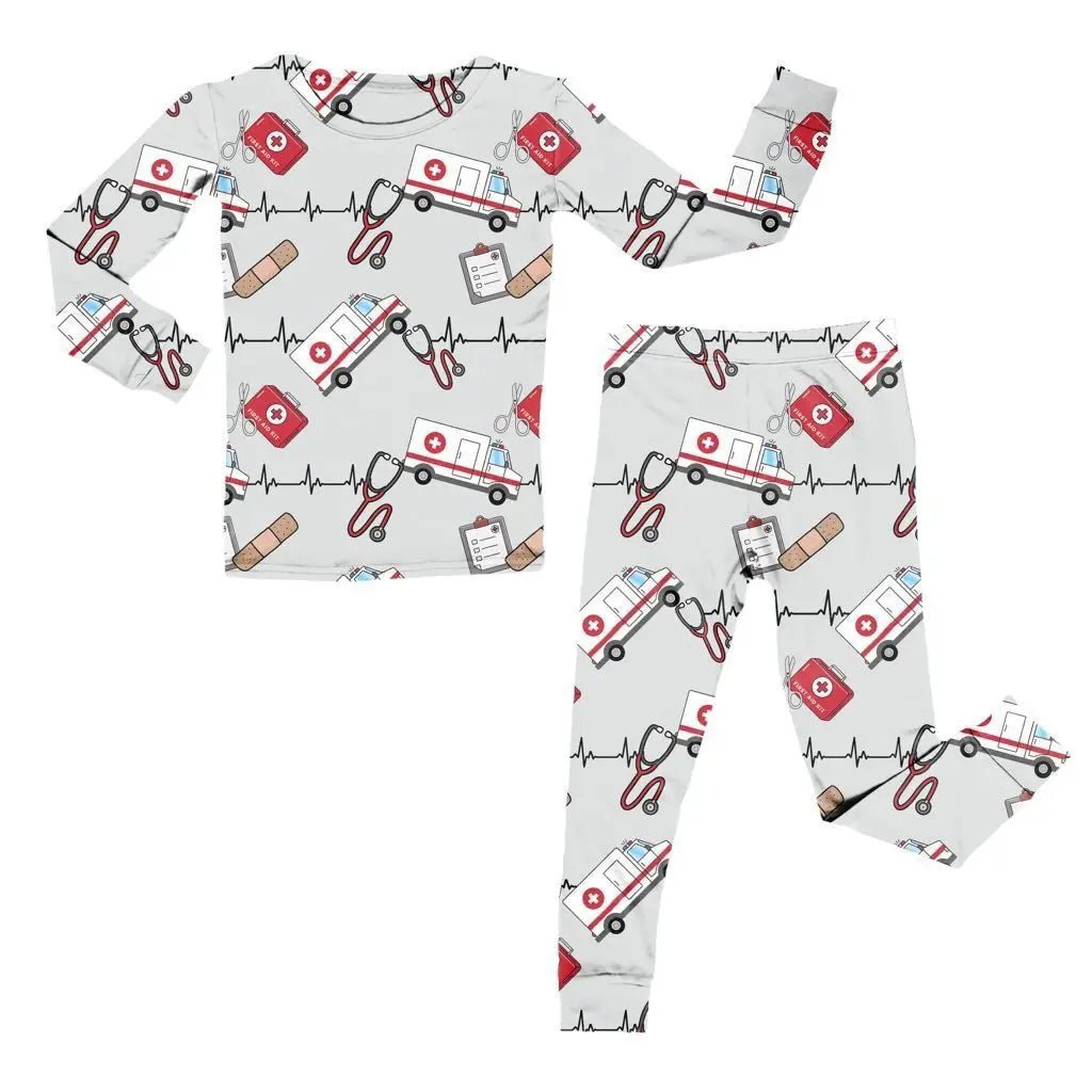 Bamboo Two Piece Pajama Set, EMS Hero - White, Nightwear, Pants, Top | Everetts Place