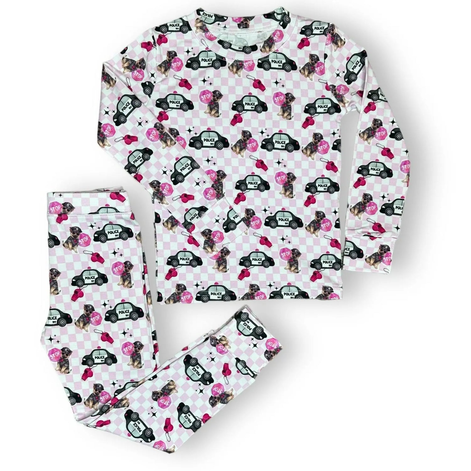 Bamboo Two Piece Pajama Set, Pink Police Miller & Co. Everetts Place Boutique