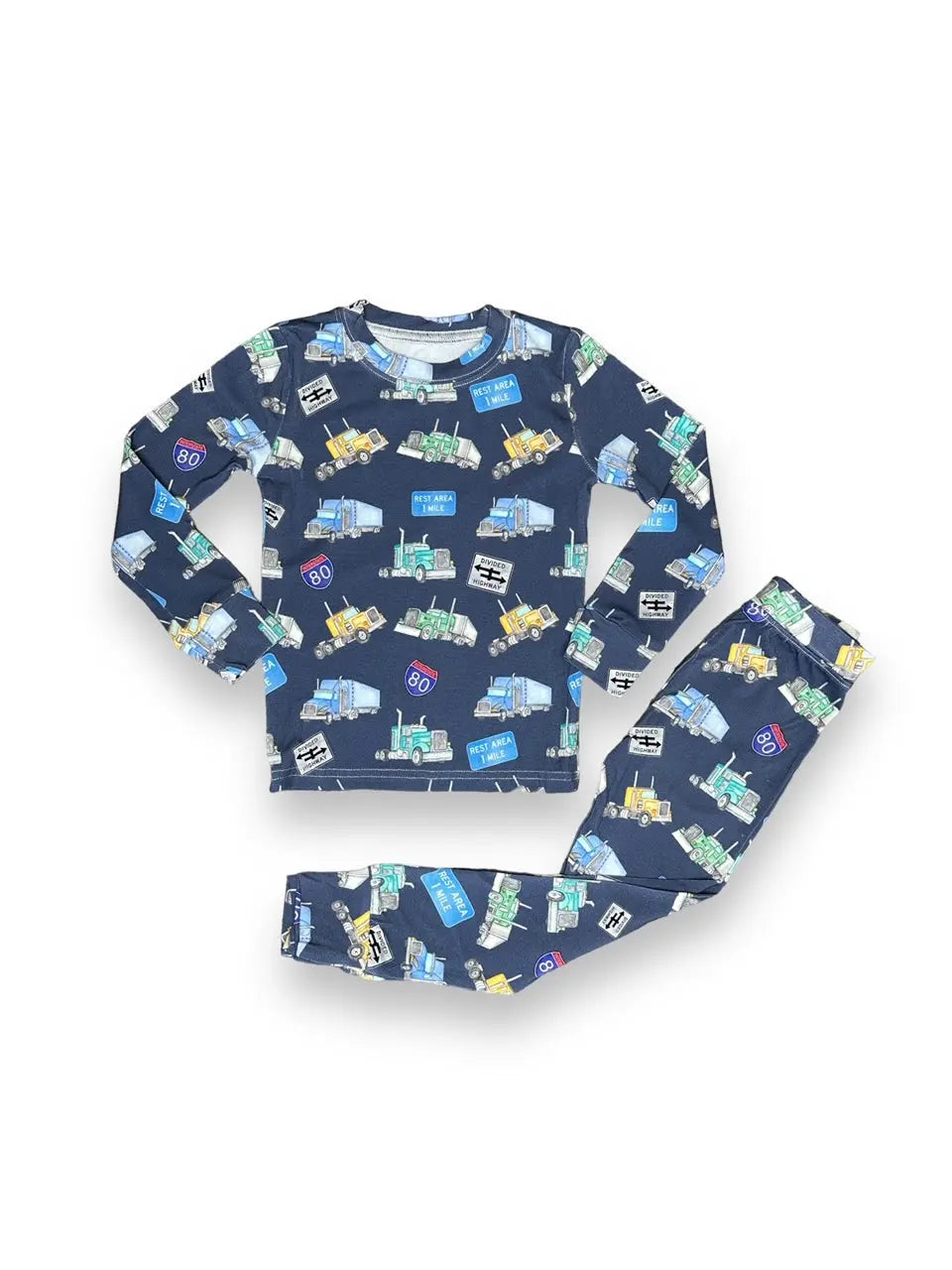 Bamboo Two Piece Pajama Set, Semi Trucks Miller & Co. Everetts Place Boutique