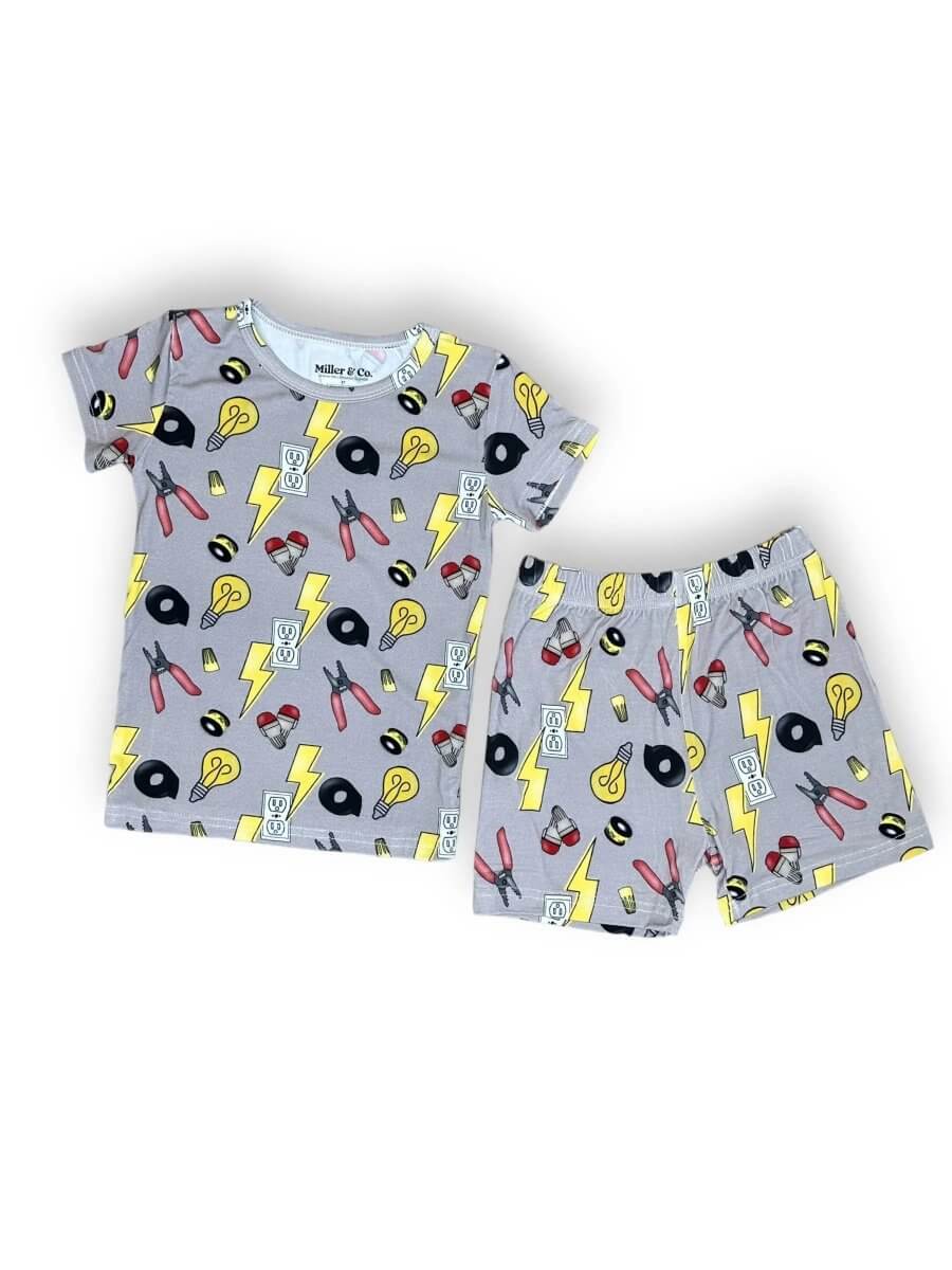 Bamboo Two Piece Short Sleeve & Shorts Pajama Set,  Electrician - White, Baby & Toddler Clothing, Active Shirt, Nightwear, Top | Everetts Place