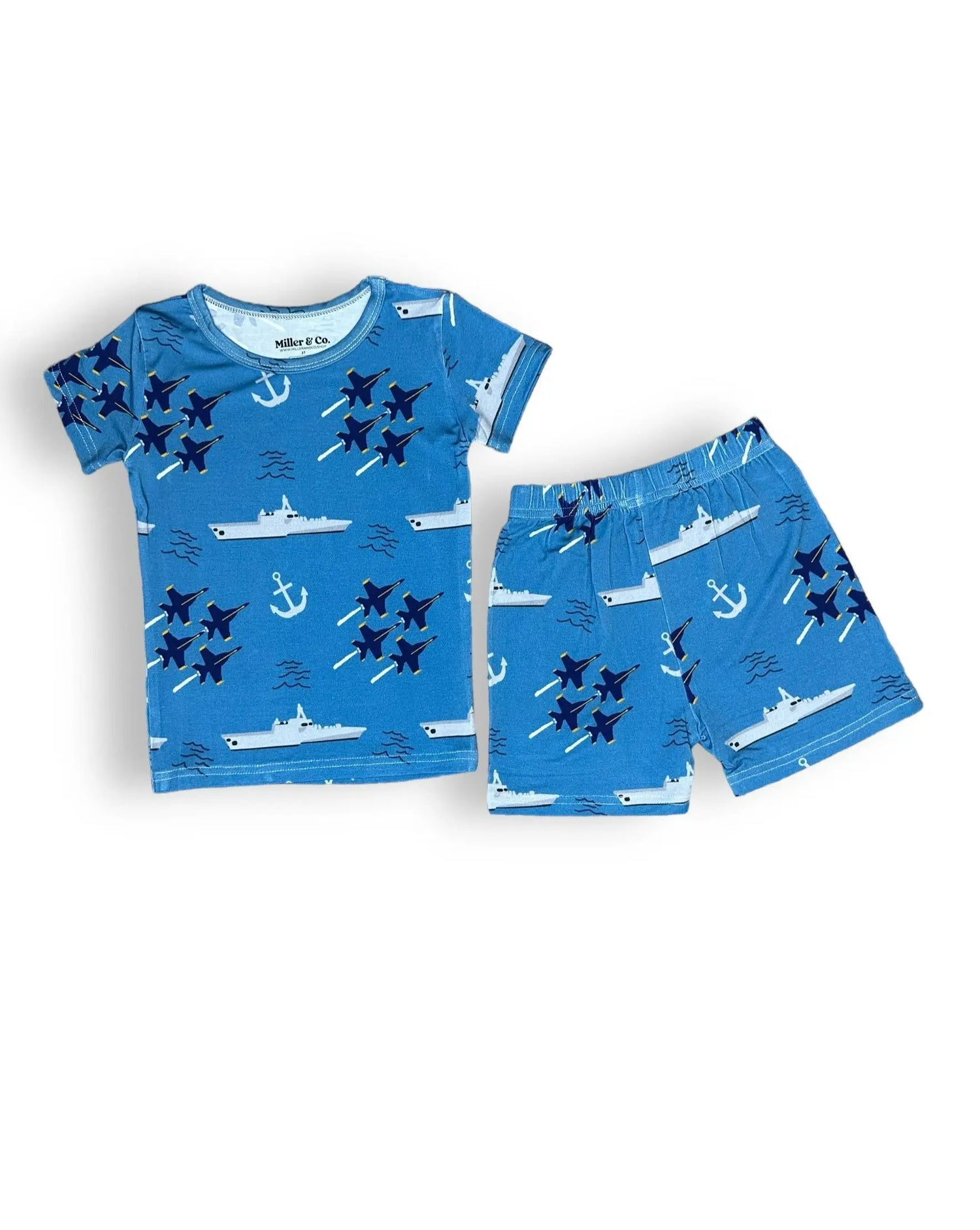 Bamboo Two Piece Short Sleeve & Shorts Pajama Set, Navy Miller & Co. Everetts Place Boutique