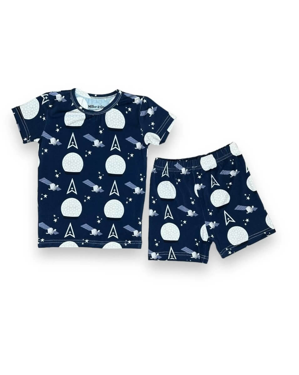 Miller & Co. Bamboo Two Piece Short Sleeve & Shorts Pajama Set, Space Force - Everetts Place Boutique -