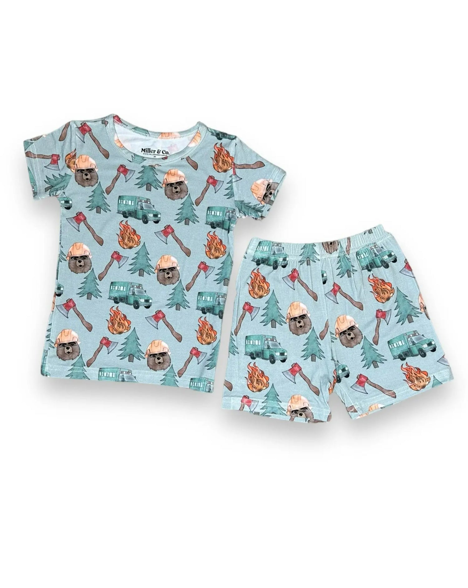 Bamboo Two Piece Short Sleeve & Shorts Pajama Set, Wildland Firefighter Miller & Co. Everetts Place Boutique