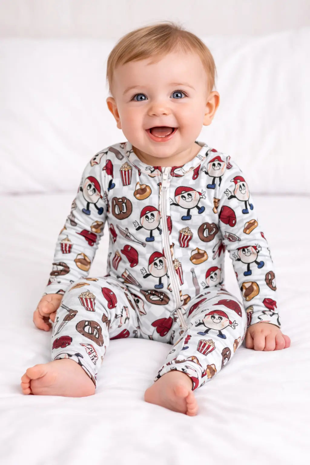 Bamboo Zipper Footie Baseball Pajamas for Babies Two Way Zipper Miller & Co. 