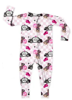 Bamboo Zipper Footie Pajama Pink Police Two Way Zipper Miller Co Miller & Co. 