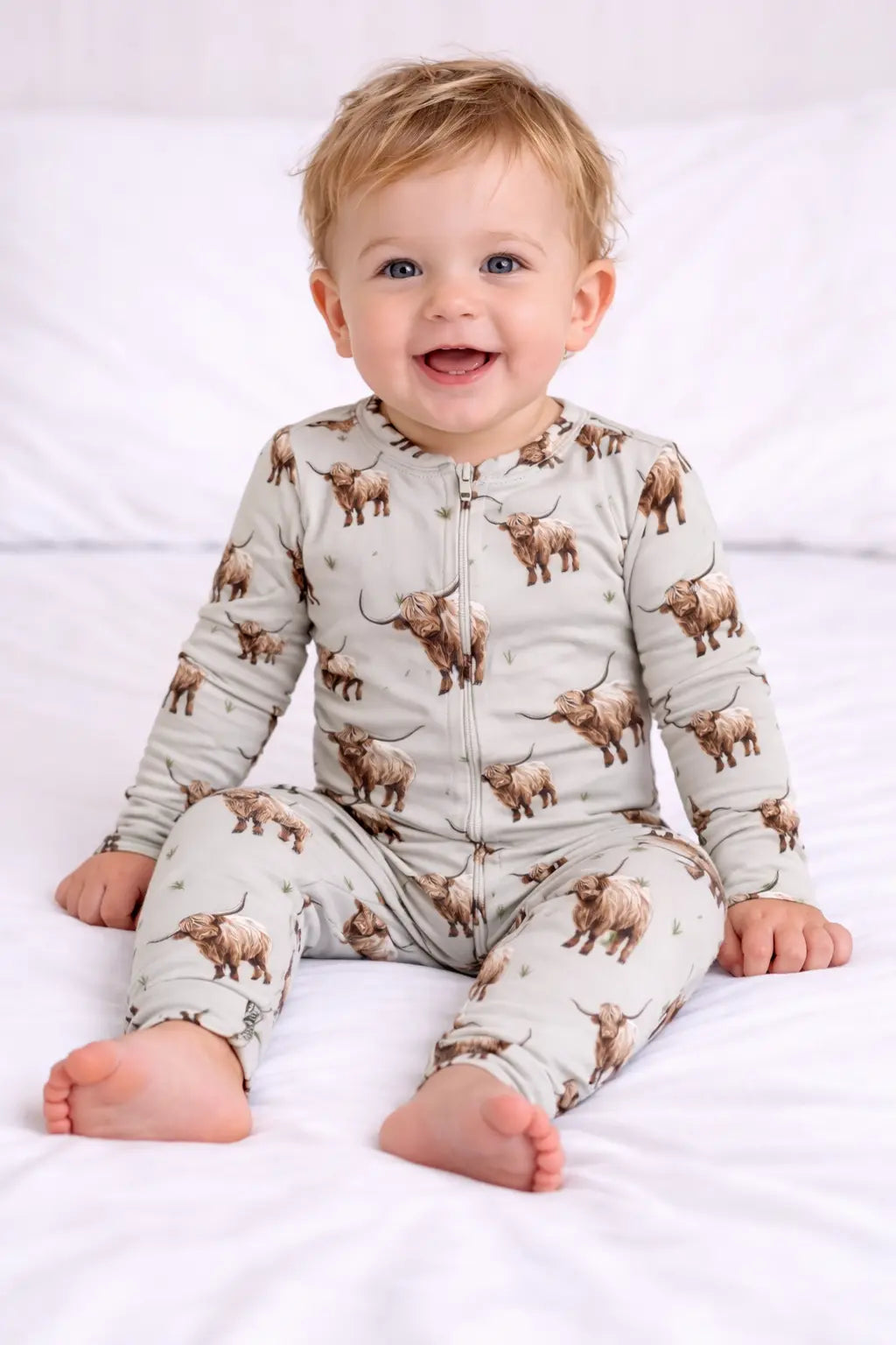 Bamboo Zipper Footie Pajamas Two Way Zipper West Highland Cow Miller and Co Miller & Co. 