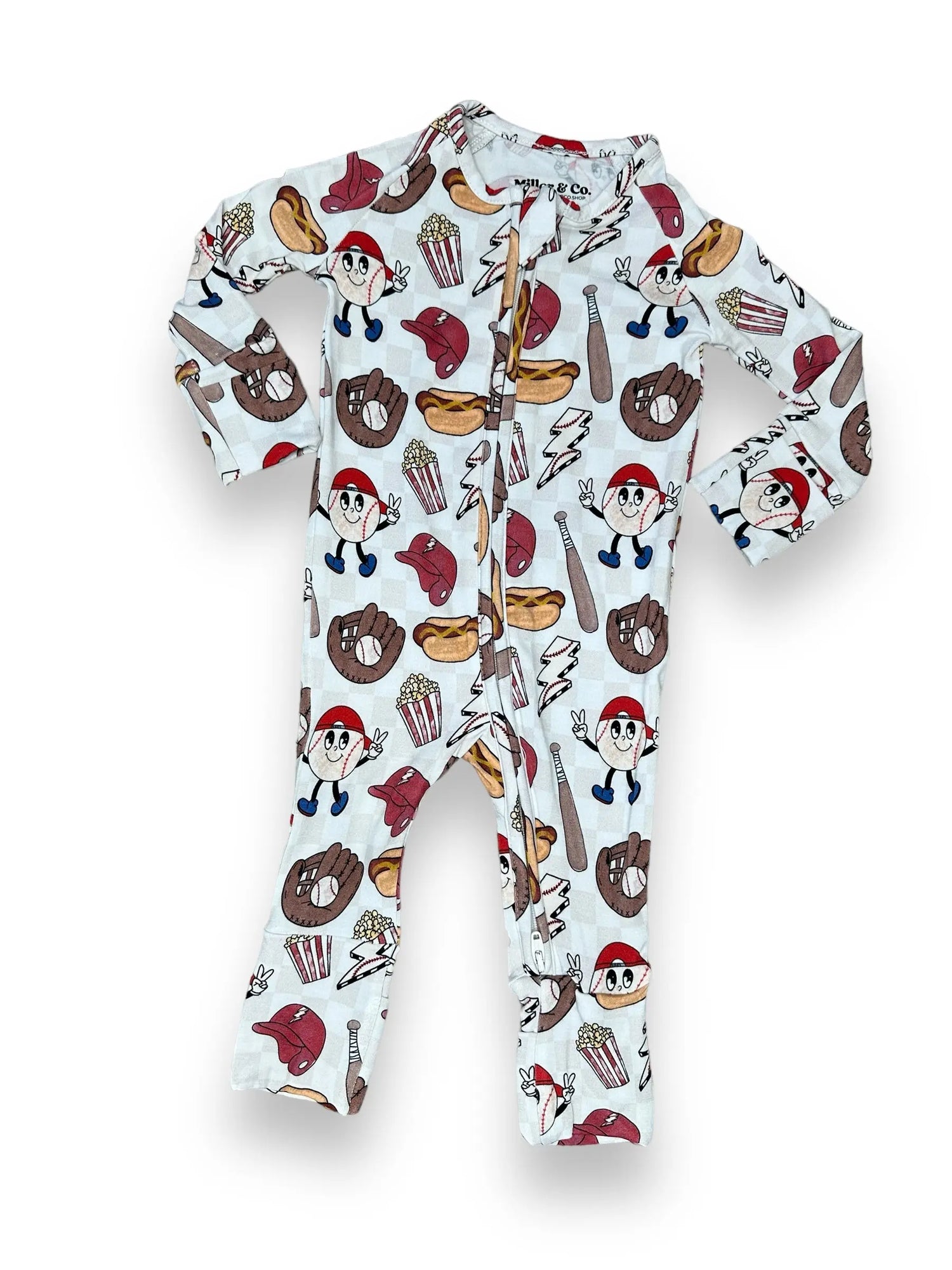 Bamboo Zipper Footie, Baseball Miller & Co. Everetts Place Boutique