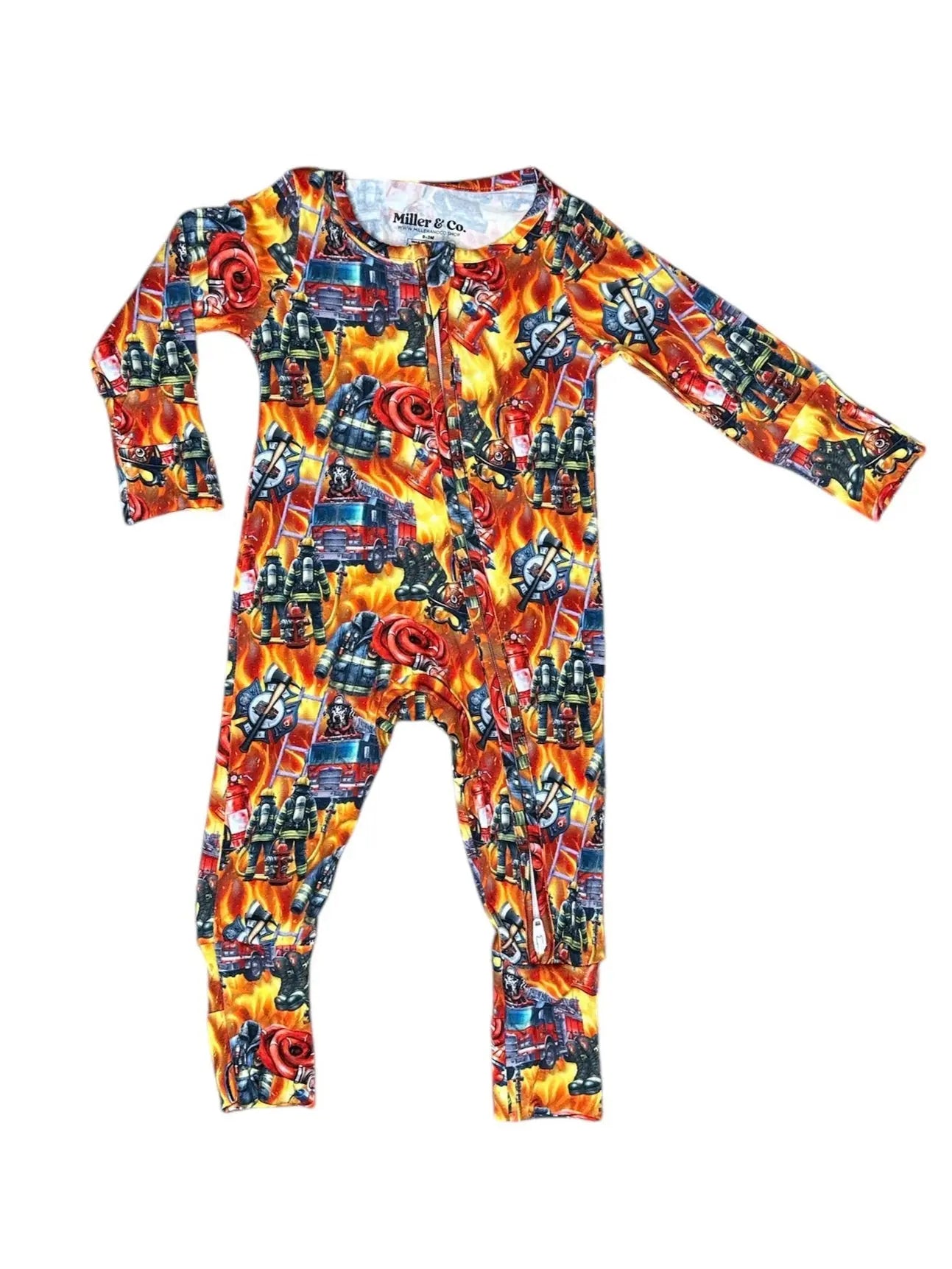 Bamboo Zipper Footie, Blazing Firefighter Dalmatian Miller & Co. Everetts Place Boutique