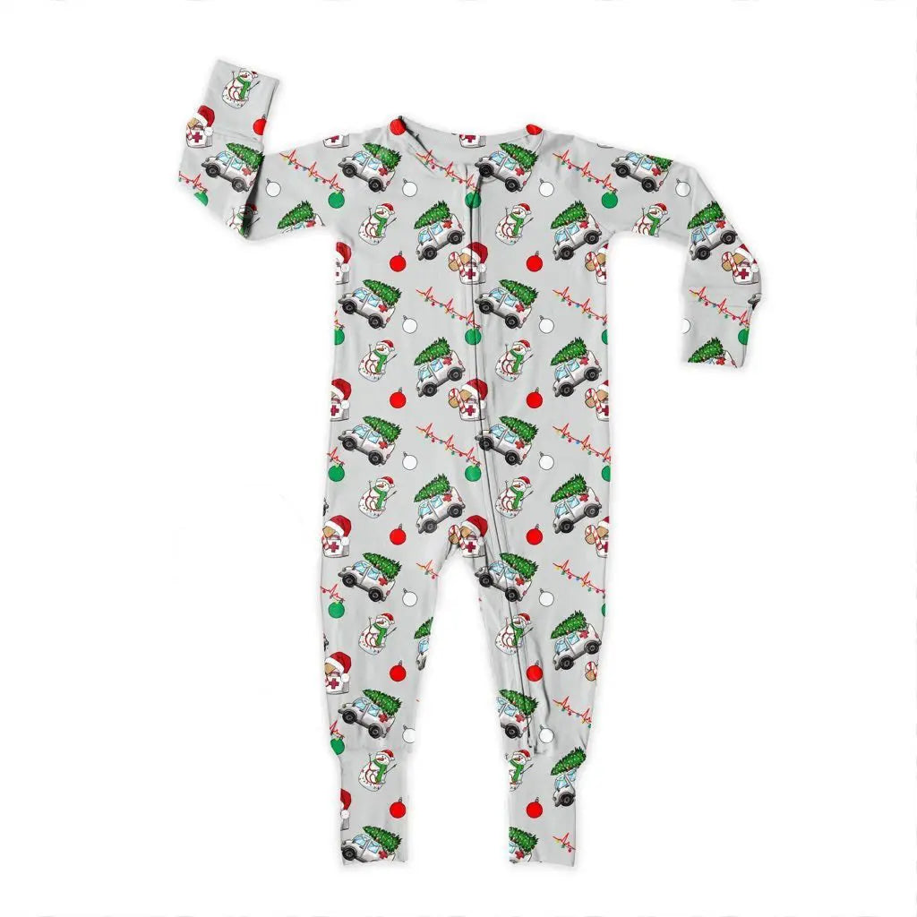 Bamboo Zipper Footie, Christmas EMS Miller & Co. Everetts Place Boutique