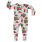 Bamboo Zipper Footie, Christmas Fire Trucks Miller & Co. Everetts Place Boutique