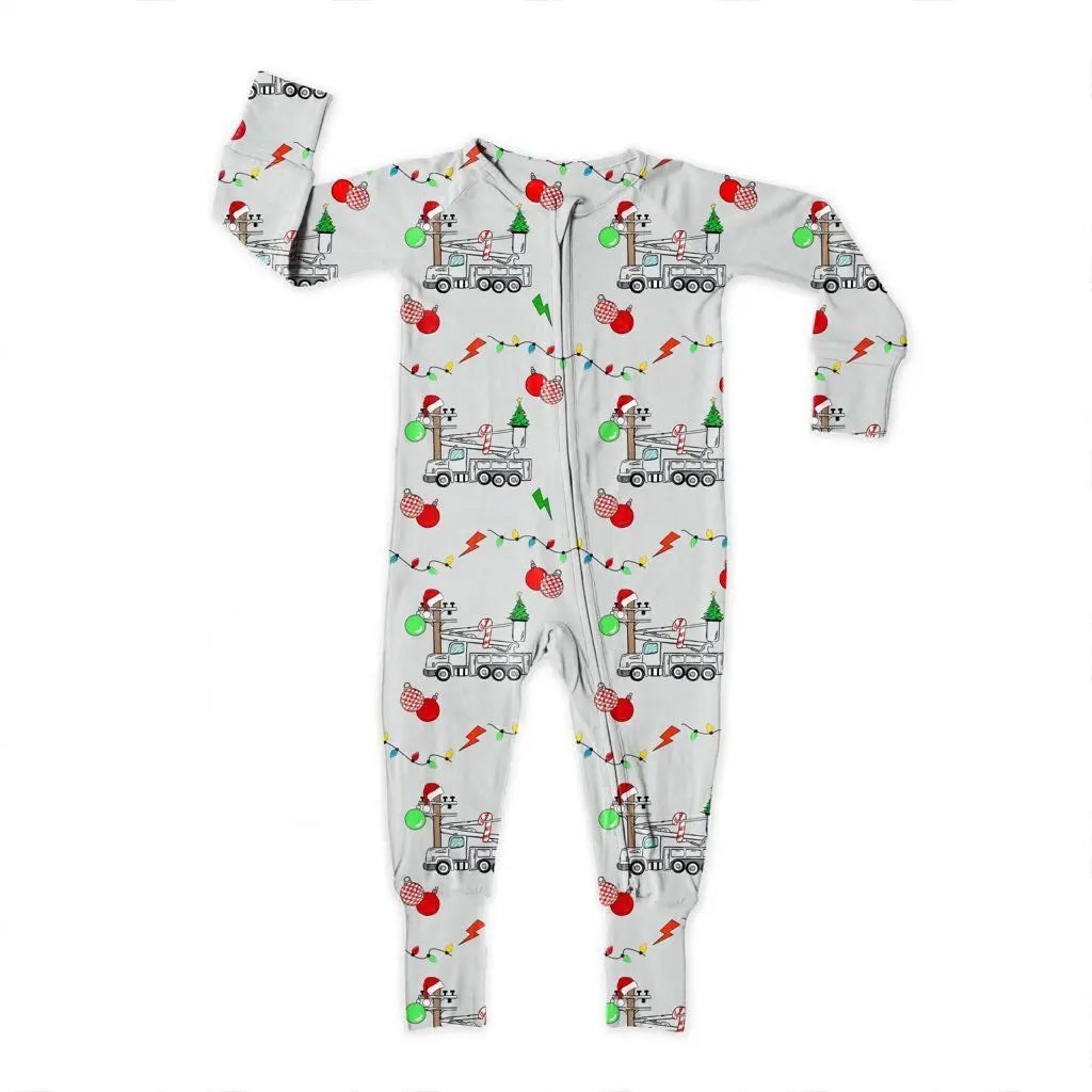 Bamboo Zipper Footie, Christmas Lineman Miller & Co. Everetts Place Boutique