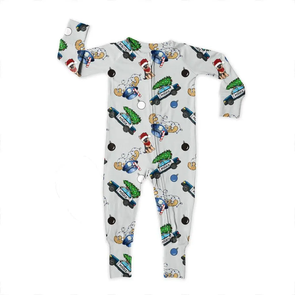 Bamboo Zipper Footie, Christmas Police Miller & Co. Everetts Place Boutique