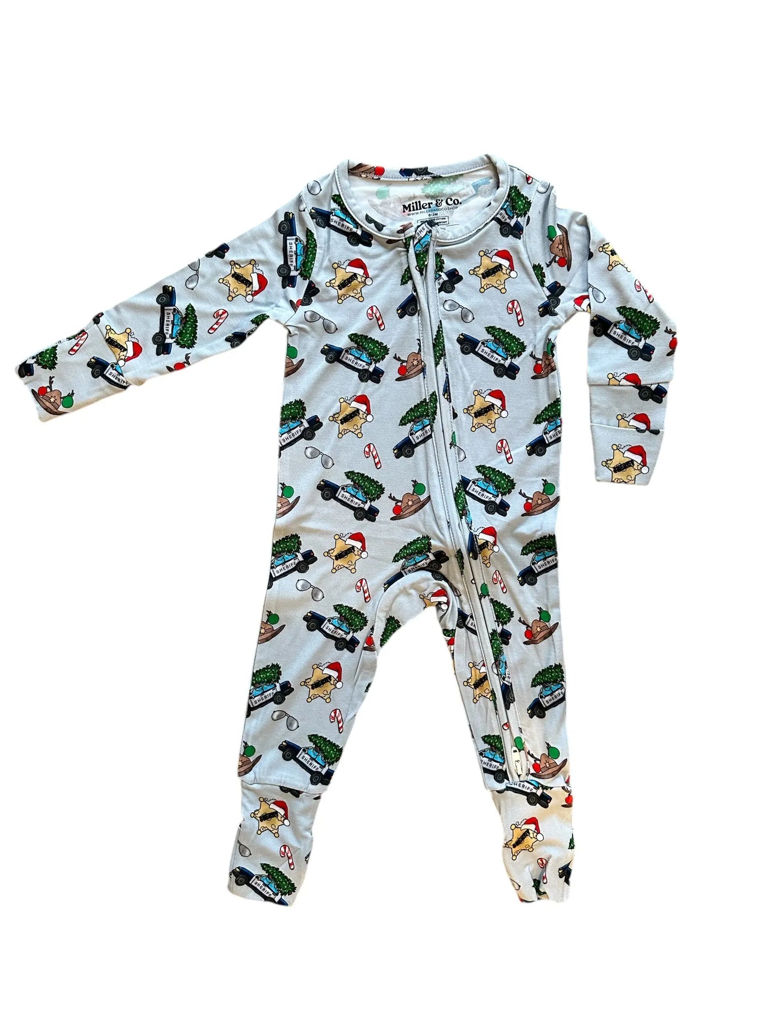 Bamboo Zipper Footie, Christmas Sheriff Miller & Co. Everetts Place Boutique