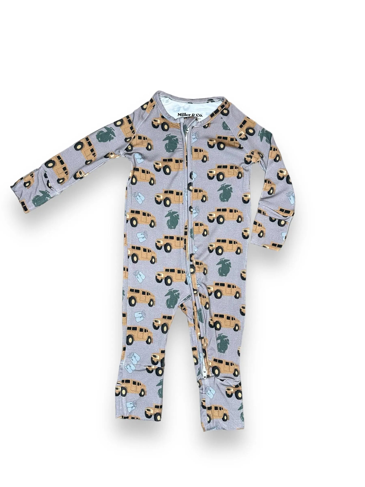 Bamboo Zipper Footie, Humvee Marines Miller & Co. Everetts Place Boutique