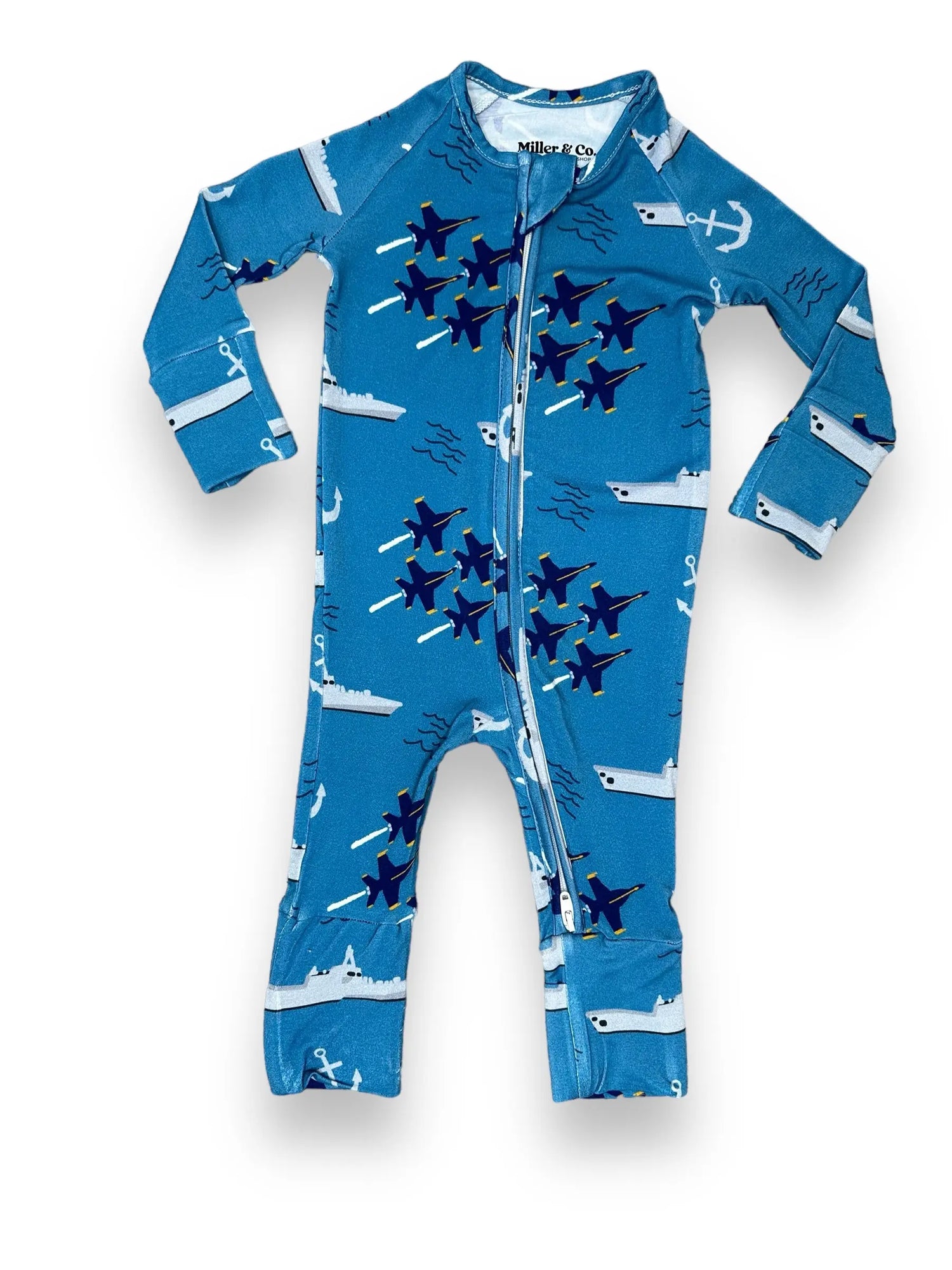 Bamboo Zipper Footie, Navy Miller & Co. Everetts Place Boutique