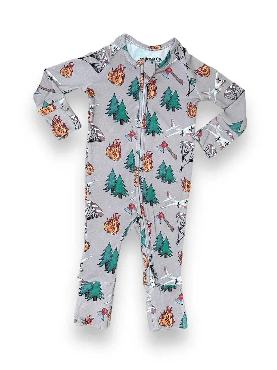 Bamboo Zipper Footie, Smokejumper Miller & Co. Everetts Place Boutique