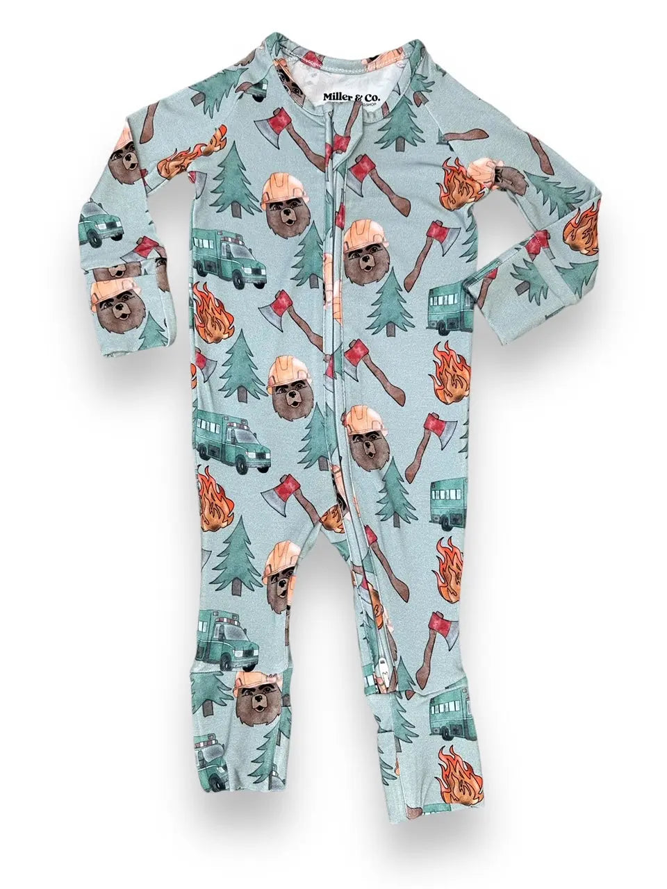 Bamboo Zipper Footie, Wildland Firefighter Miller & Co. Everetts Place Boutique