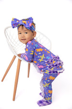 Space Dinosaur Bamboo Purple Double-Zip Onesie with Frills by Rayn’s Tiny Stitches