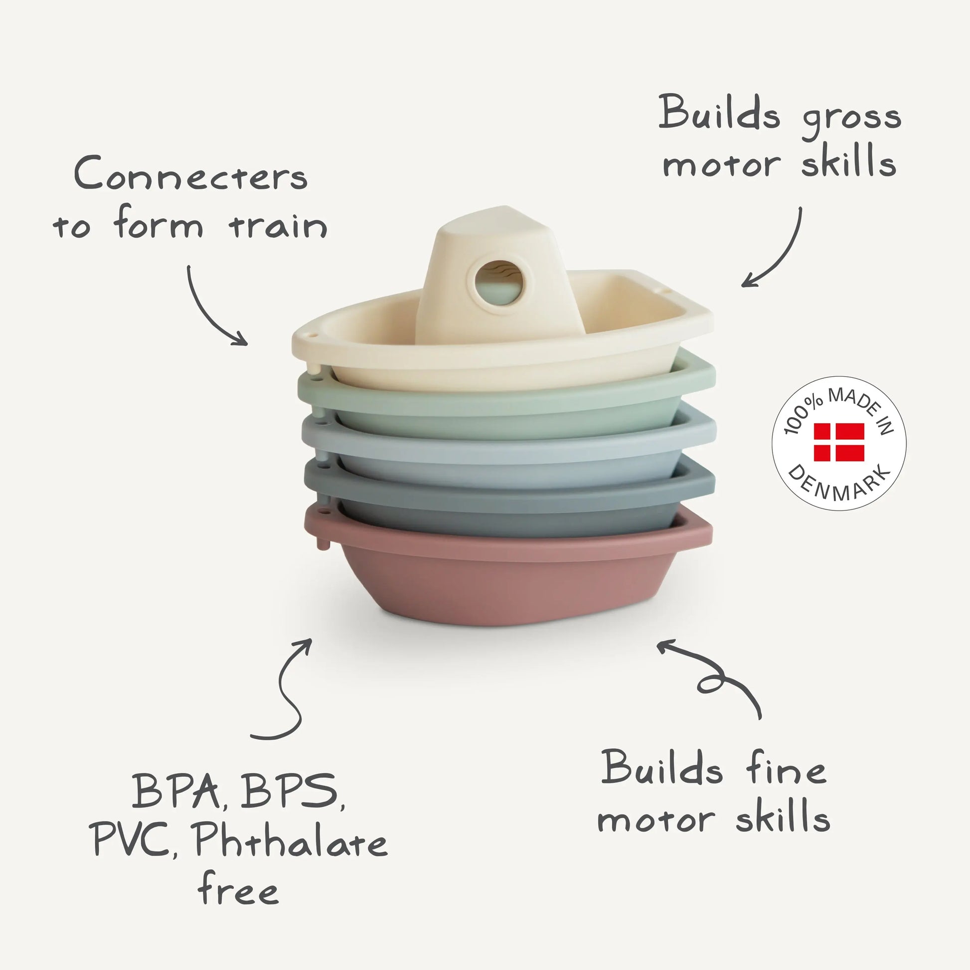 Stackable Bath Boats Set of Five for Independent Play in the Bathtub Mushie