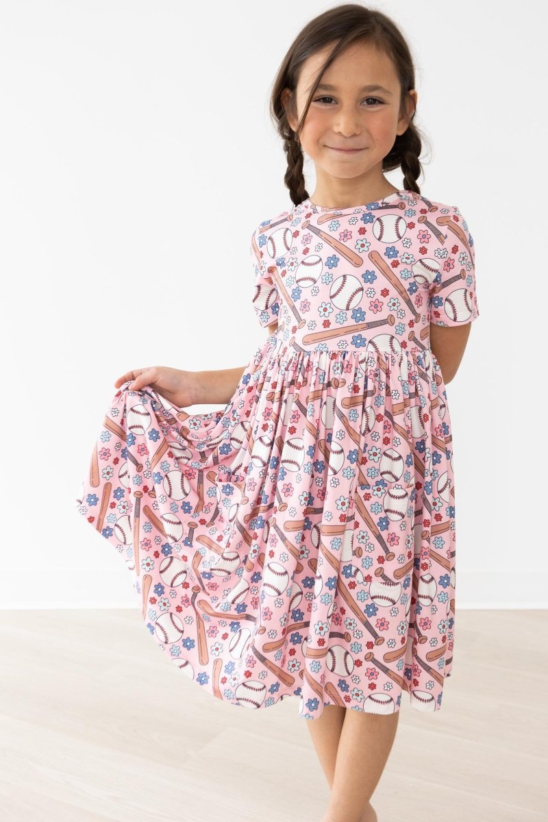 Mila & Rose ® Batter Up Short Sleeve Pocket Twirl Dress For Toddlers - Everetts Place Boutique - 