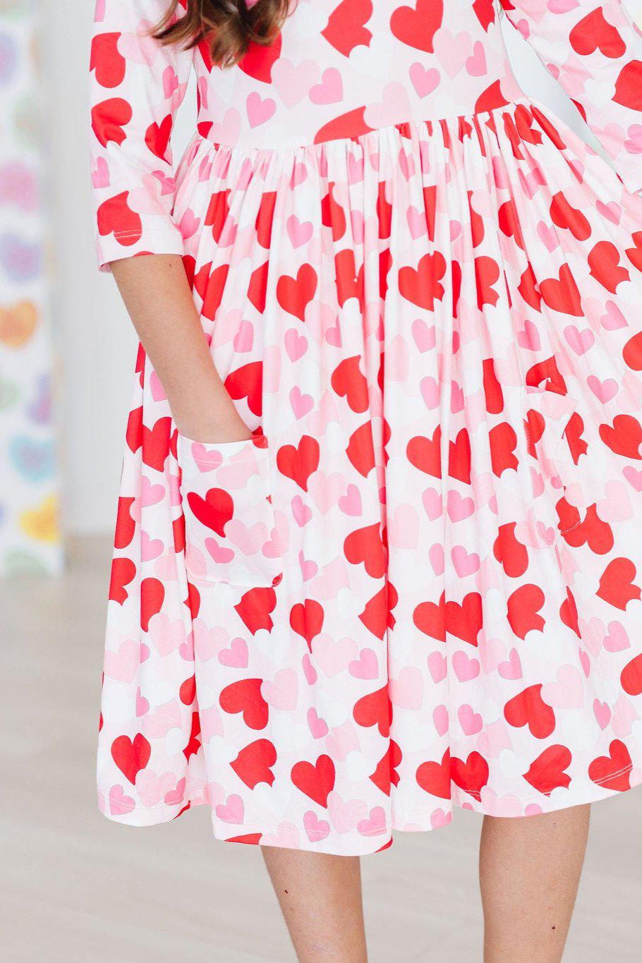 Be Mine Three Quarter Sleeve Pocket Twirl Dress For Girls Mila & Rose ® Everetts Place: Online Boutique
