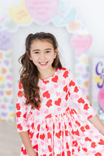 Be Mine Three Quarter Sleeve Pocket Twirl Dress For Girls Mila & Rose ® Everetts Place: Online Boutique