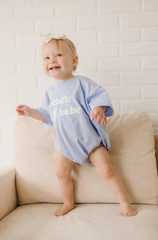 Little Joy Co. Beach Babe Cotton T Shirt Romper Snaps At Crotch Colors - Apparel & Accessories > Clothing > Baby & Toddler Clothing > Baby & Toddler Outfits