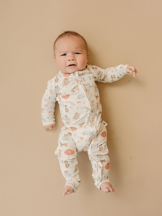 Little Joy Co. Beach Pawty Bamboo Zippy Pajamas Romper For Babies Cozy - Apparel & Accessories > Clothing > Baby & Toddler Clothing > Baby & Toddler Sleepwear