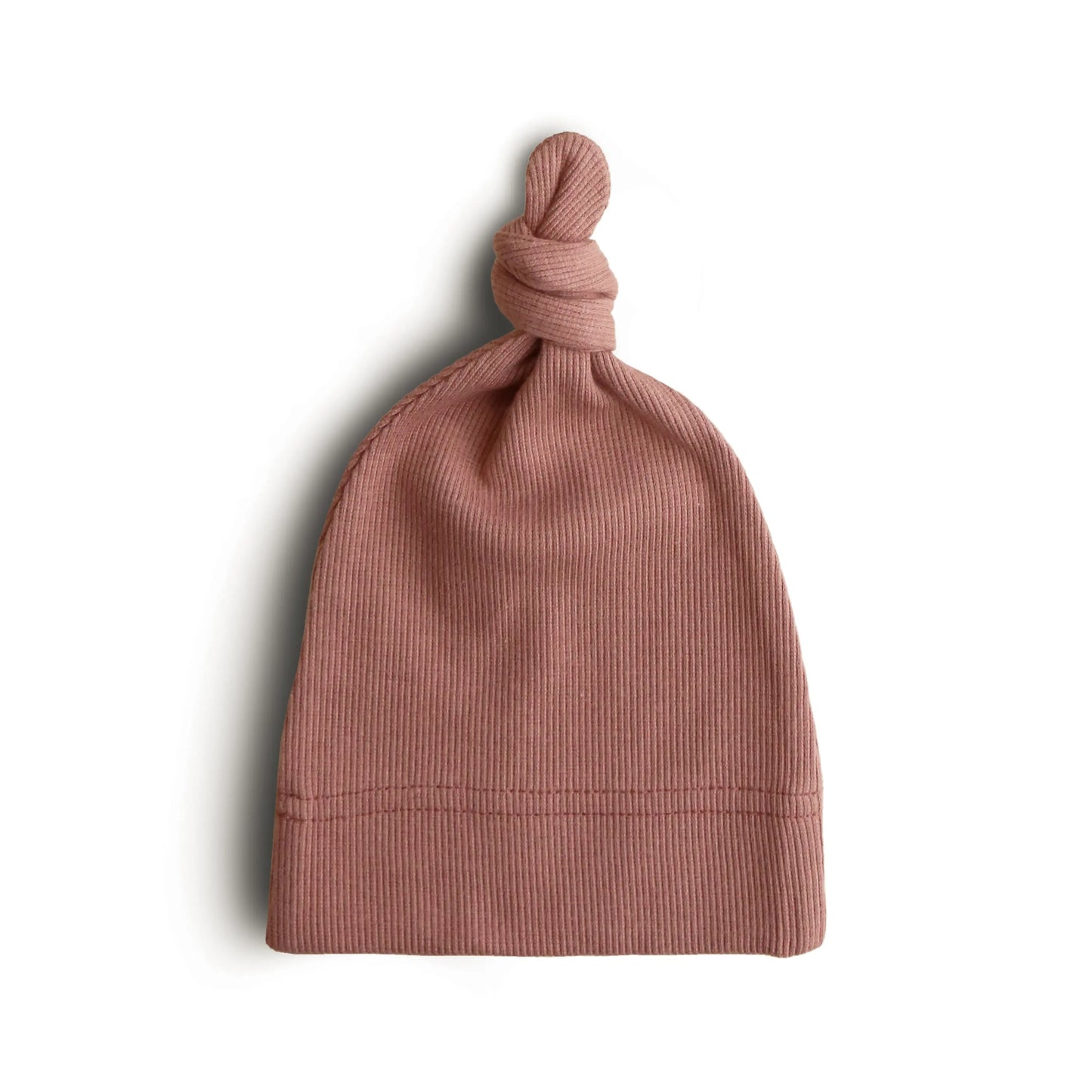 Ribbed Organic Cotton Baby Beanie for Newborns 0-3 Months with Top Knot Design Mushie