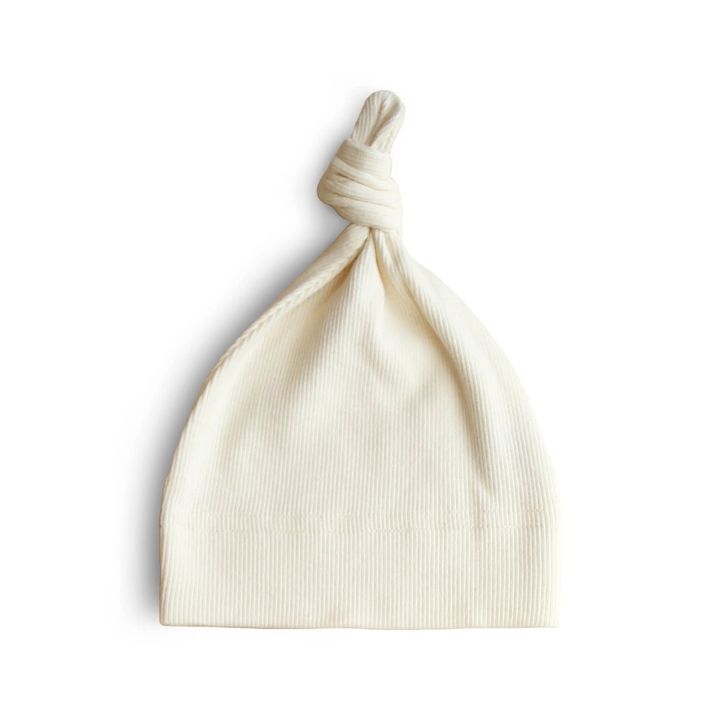 Ribbed Organic Cotton Baby Beanie for Newborns 0-3 Months with Top Knot Design Mushie
