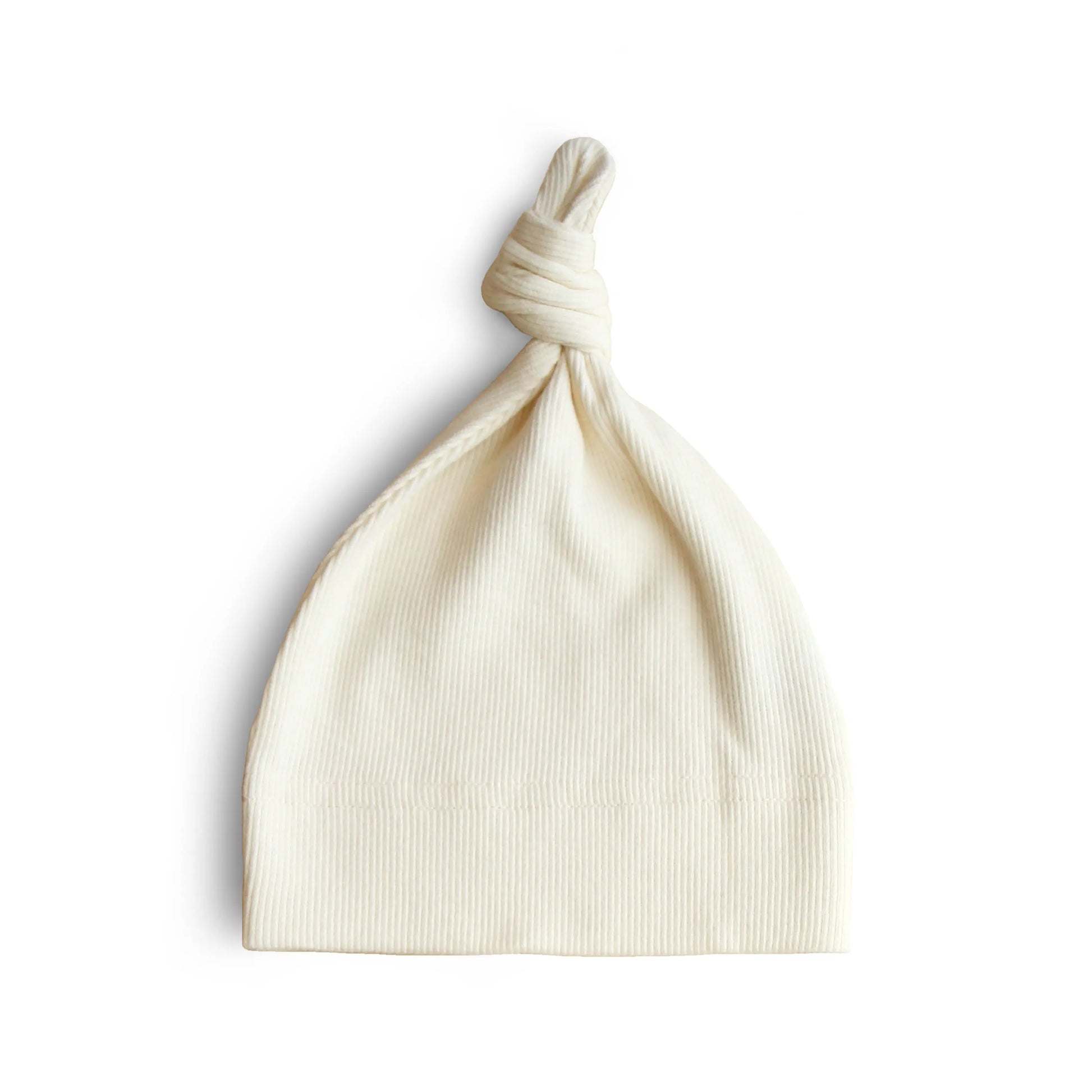 Ribbed Organic Cotton Baby Beanie for Newborns 0-3 Months with Top Knot Design Mushie