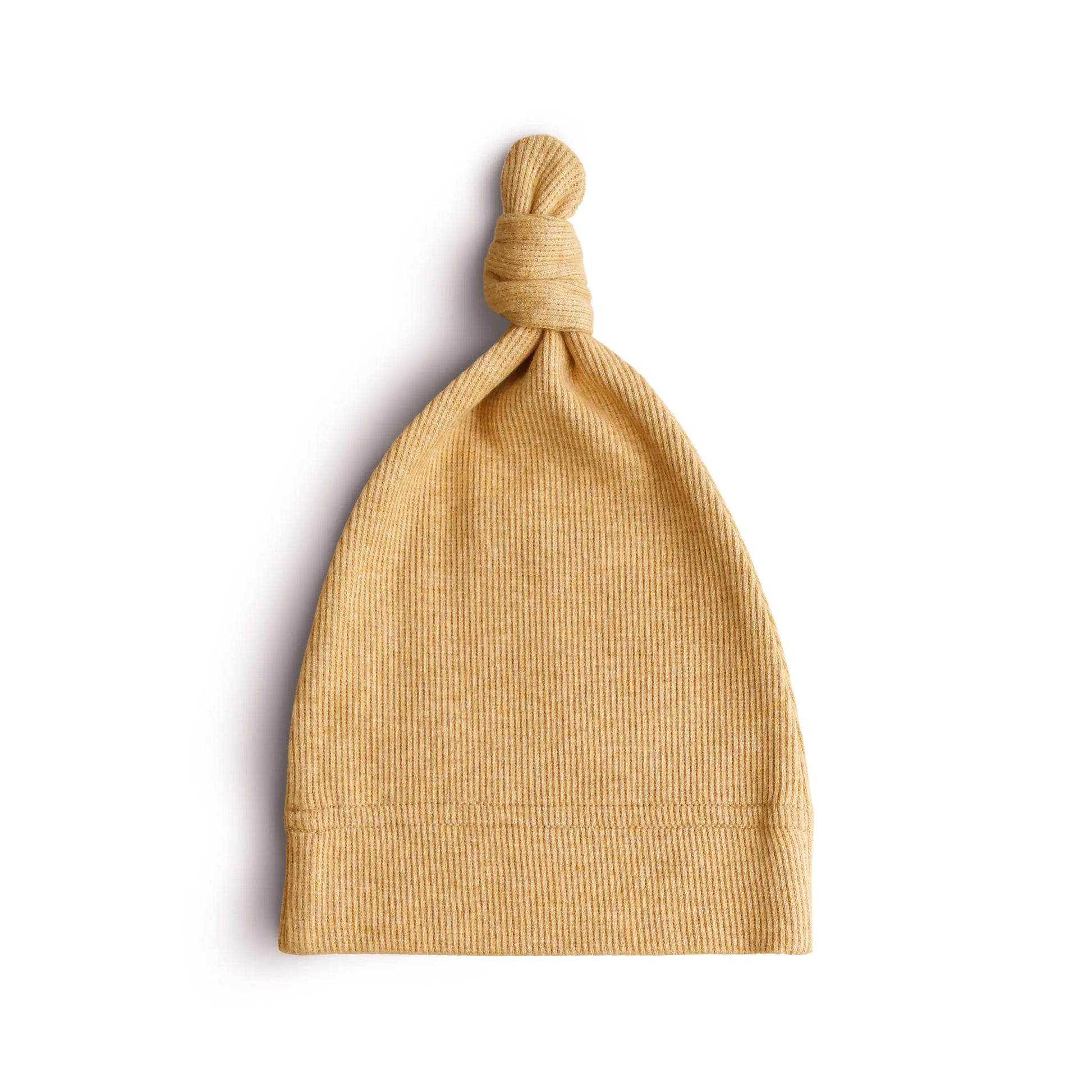 Ribbed Organic Cotton Baby Beanie for Newborns 0-3 Months with Top Knot Design Mushie