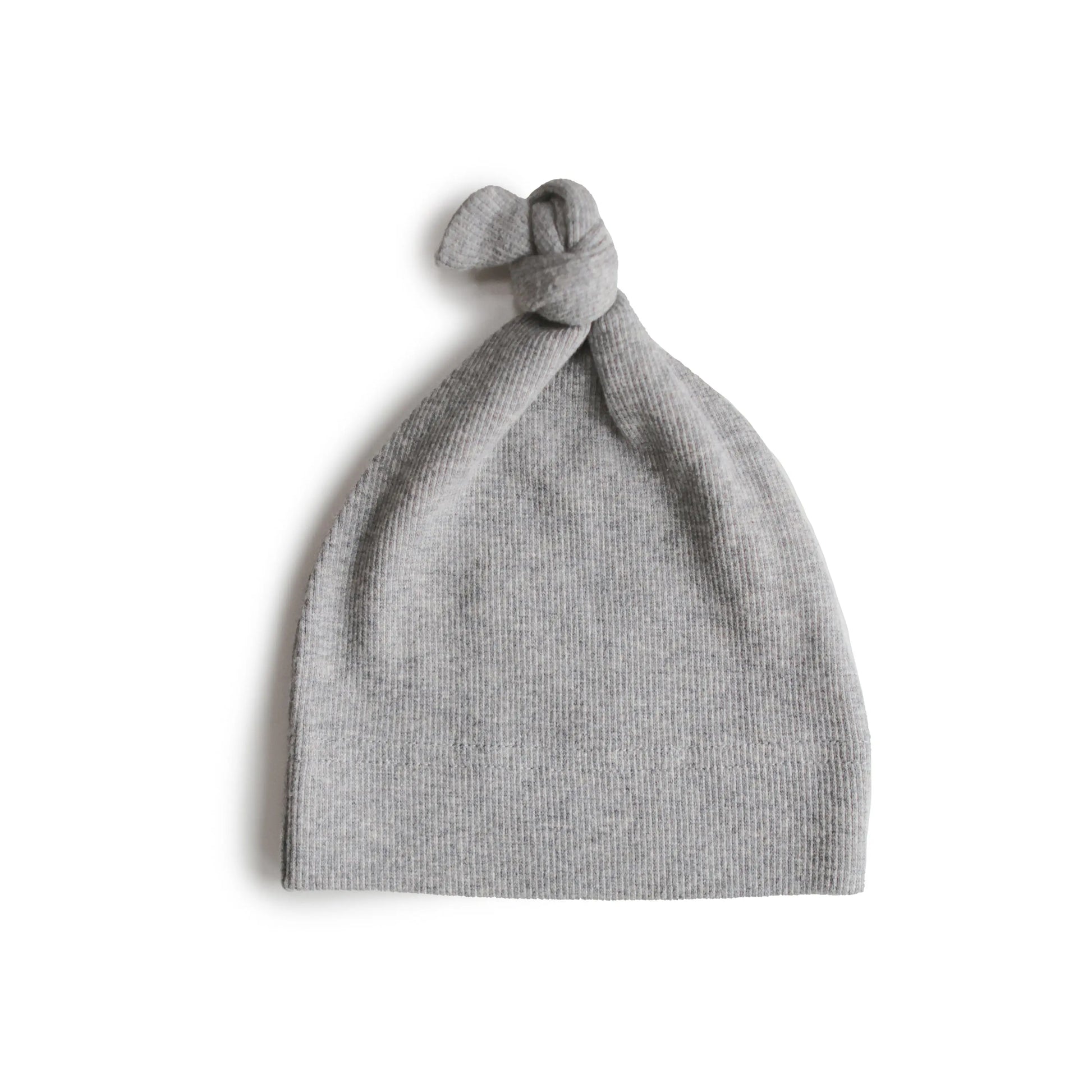Ribbed Organic Cotton Baby Beanie for Newborns 0-3 Months with Top Knot Design Mushie